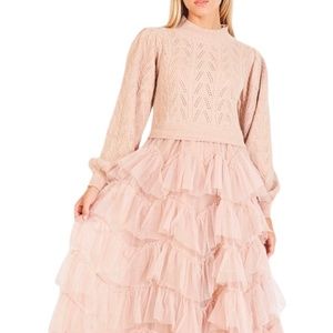Women's Long Sweater Dress Layered Tulle Skirt